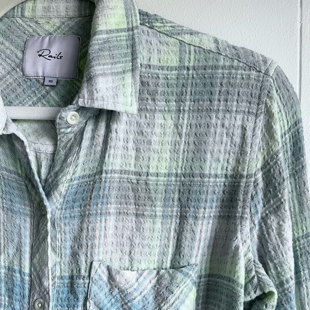 Rails Brady Long Sleeve Button Up Plaid Shirt in Sage Green Yellow Lemon Size XS - Picture 4 of 10